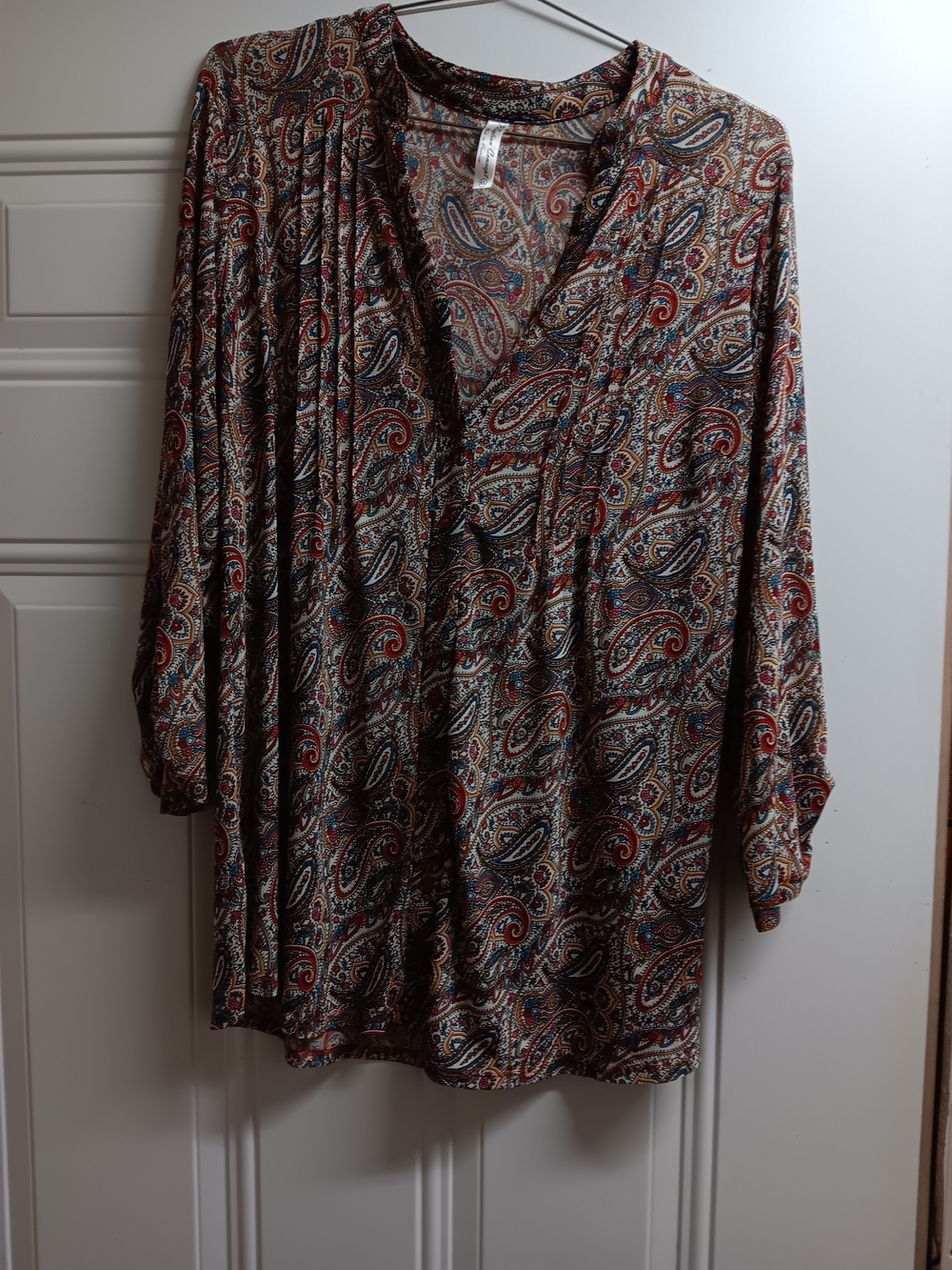 PerSeption Concept Paisley V-Neck Button Up in Brown and Red Multi